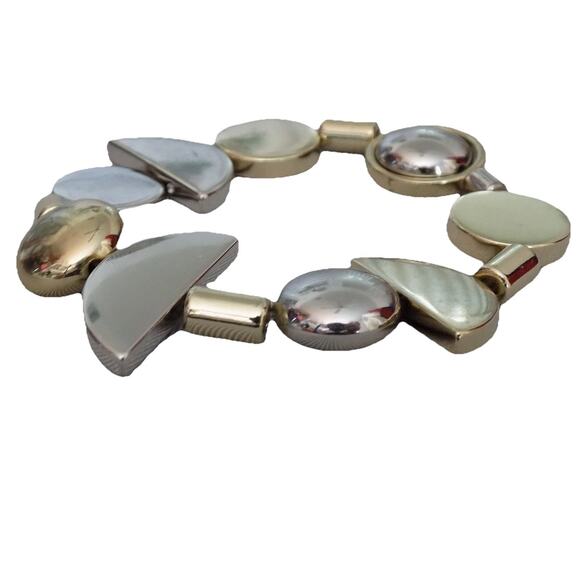 Gold and silver tone geometric stretch bracelet - Picture 3 of 6